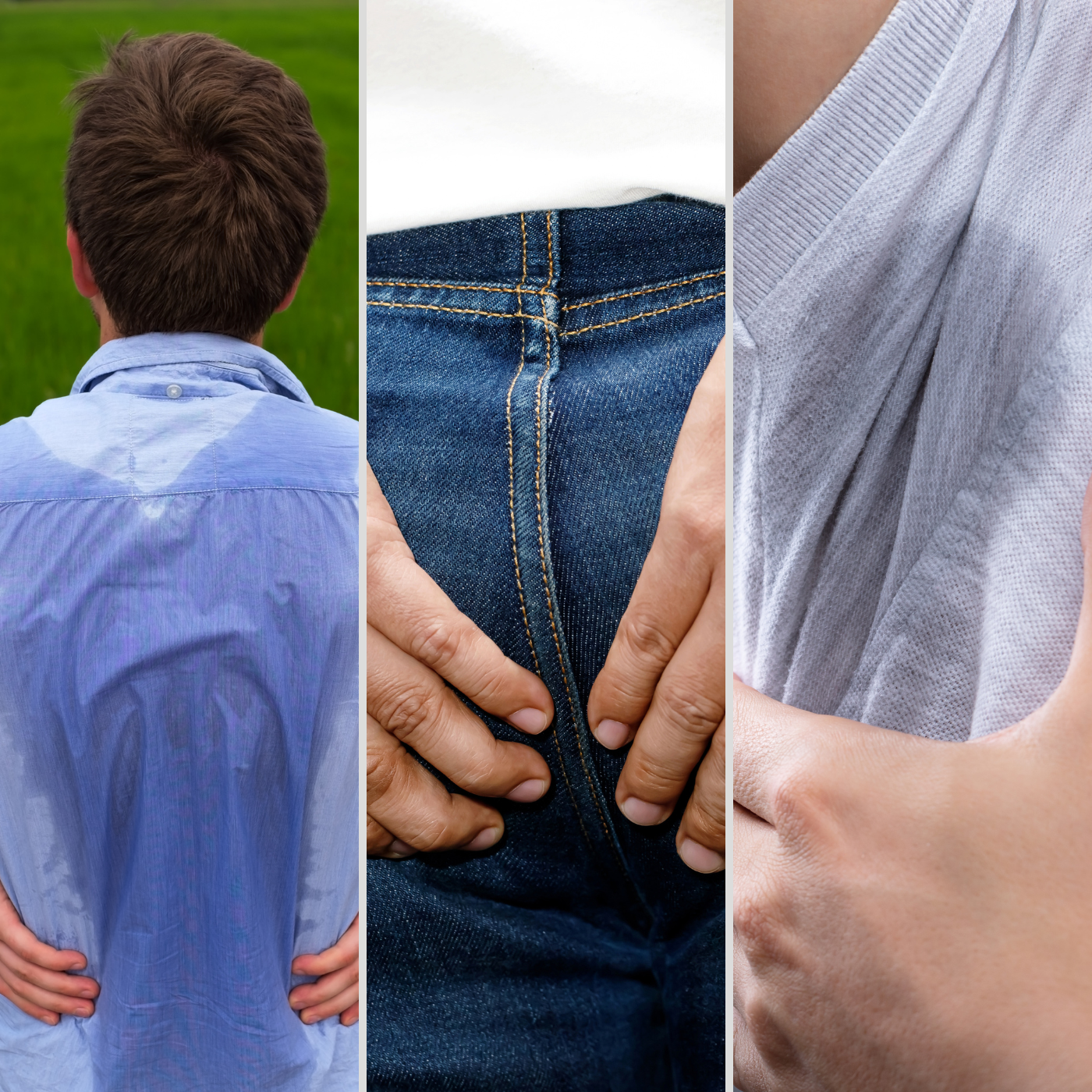 Schweiß-Fleck an Rücken, Po und Achseln