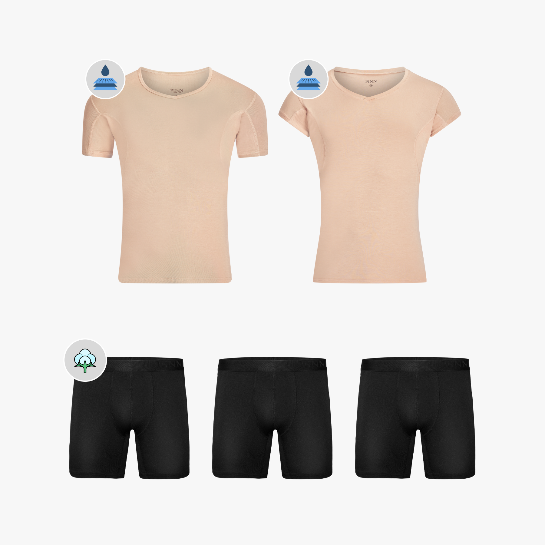 Anti-Schweiß Komfort Set - V-Neck + Extra-Kurzarm + Modal-Boxershorts