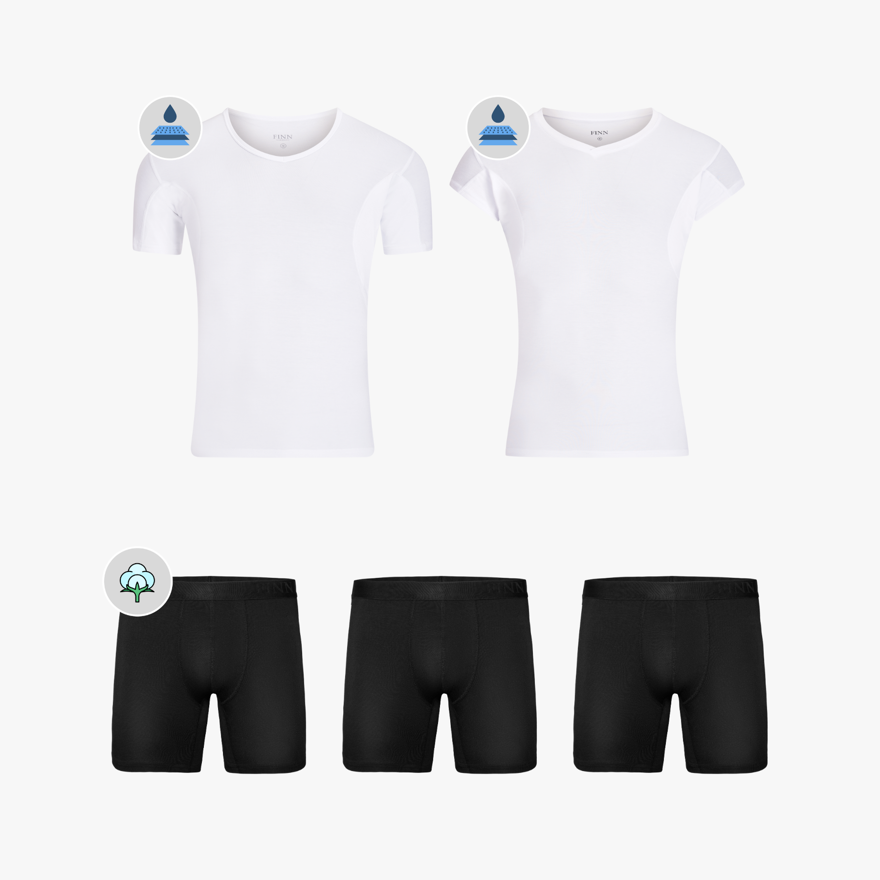 Anti-Schweiß Komfort Set - V-Neck + Extra-Kurzarm + Modal-Boxershorts