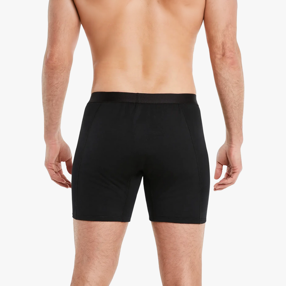 Anti-Schweiß Boxershorts schwarz für Herren mit 3-Lagen-Technologie für 100% Schutz vor Schweißflecken, von hinten getragen
#farbe_schwarz