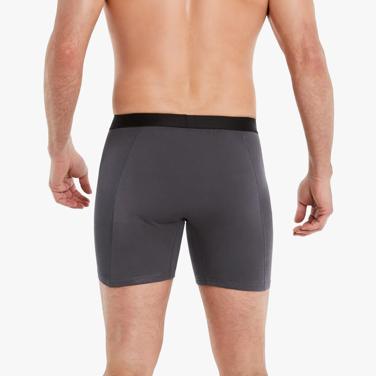 Anti-Schweiß Boxershorts grau für Herren mit 3-Lagen-Technologie für 100% Schutz vor Schweißflecken, von hinten getragen
#farbe_grau