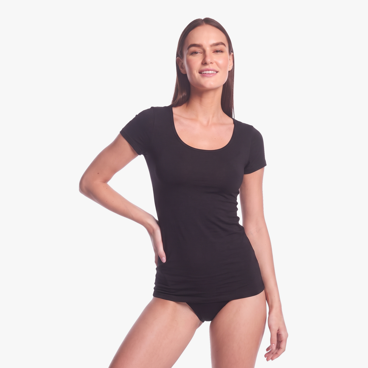 Unterhemd Kurzarm schwarz aus seidig-weichem Lenzing® Modal, mit kurzen Ärmeln und unsichtbar unter Kleidung
#farbe_schwarz